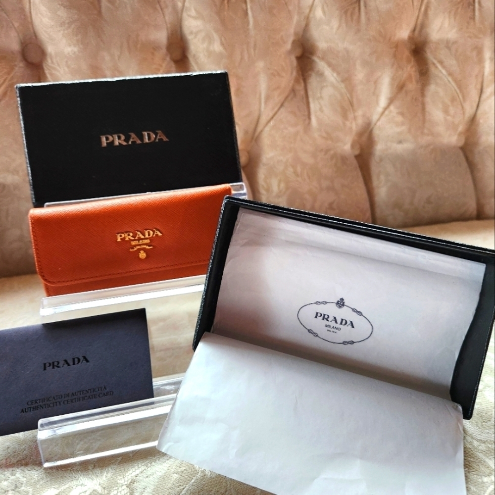 Prada Orange Saffiano Leather Key-holder